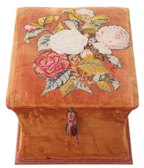 fig 1. Victorian shaped upholstered needlepoint ottoman blanket box