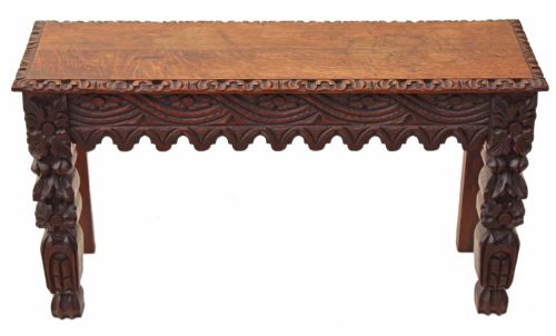 Victorian Gothic Carved Oak Window Seat Bench
