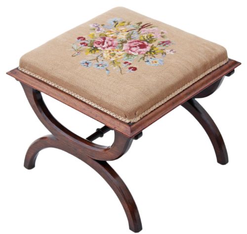 Victorian Rosewood X-frame Stool Seat Foot