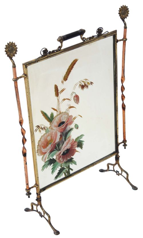 fig 1. Victorian ormolu brass copper fire screen Christopher Dresser