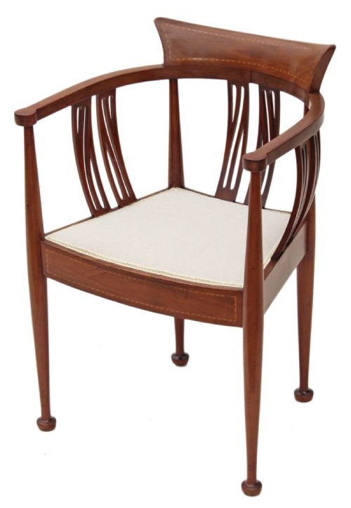 Edwardian Inlaid Mahogany Corner Armchair Tub Chair