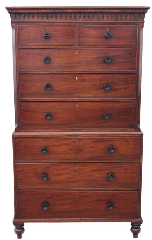 Georgian Mahogany Tallboy Chest on Chest of Drawers