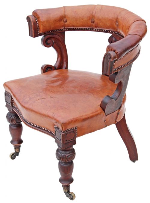 Victorian Walnut Leather Tub Chair Armchair