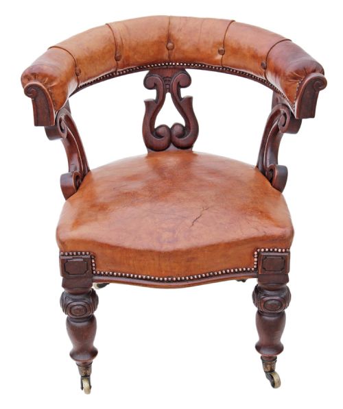 fig 1. Victorian walnut leather tub chair armchair