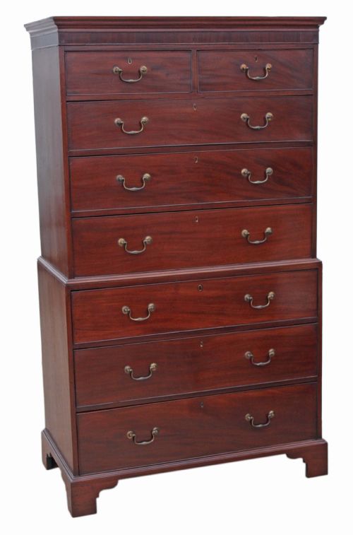 fig 1. Georgian mahogany tallboy chest on chest of drawers