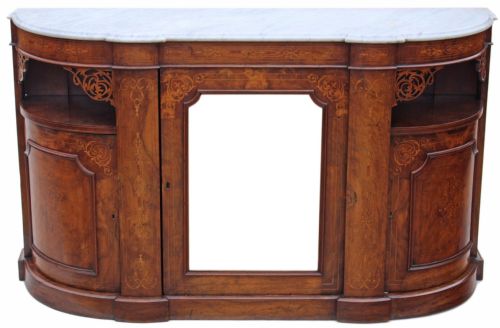 Victorian Inlaid Burr Walnut Credenza Chiffonier Sideboard