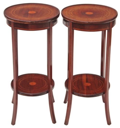 Pair of Edwardian Inlaid Mahogany Plant Stands Jardinieres