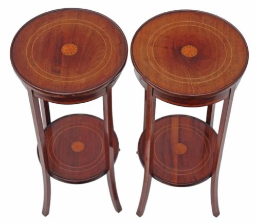 fig 1. Pair of Edwardian inlaid mahogany plant stands jardinieres