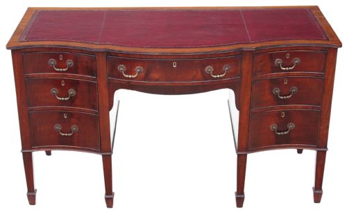 Edwardian Serpentine Mahogany Leather Desk