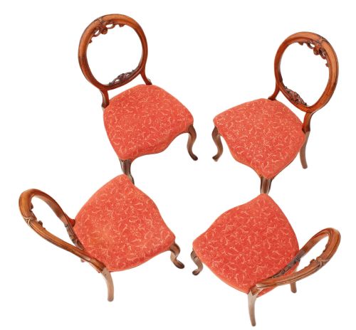 fig 1. Set of 4 Victorian carved walnut dining chairs balloon back