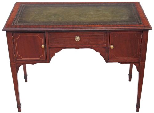 Edwardian Inlaid Mahogany Leather Desk Writing Table