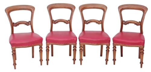 Set of 4 Victorian Mahogany Dining Chairs Balloon Back