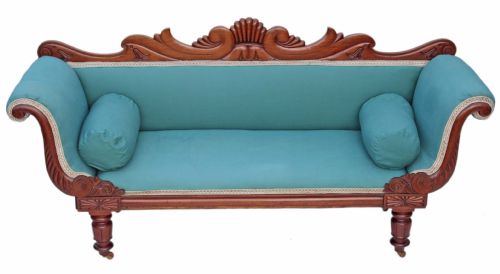 Regency Carved Mahogany Sofa Scroll Arm