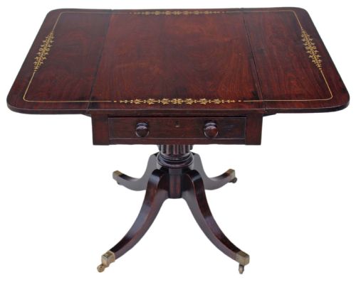 Georgian Brass Inlaid Rosewood Pedestal Pembroke Table