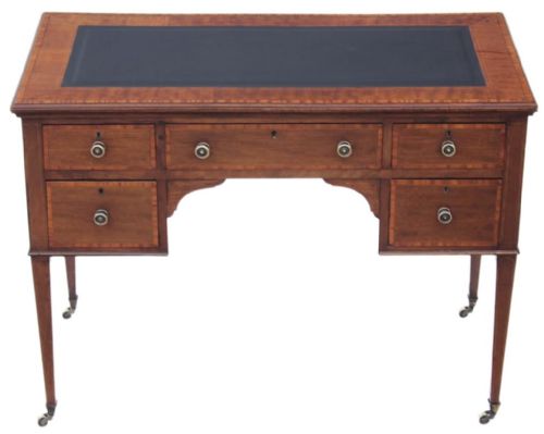 Edwardian Inlaid Mahogany & Leather Desk Writing Table
