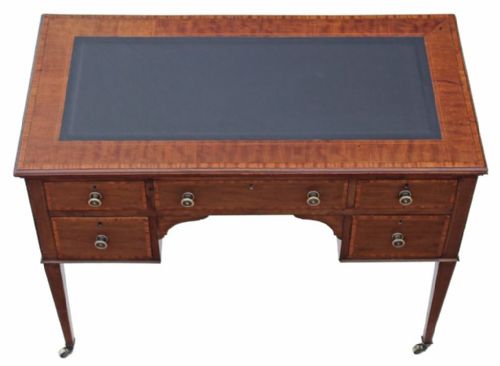 fig 1. Edwardian inlaid mahogany & leather desk writing table