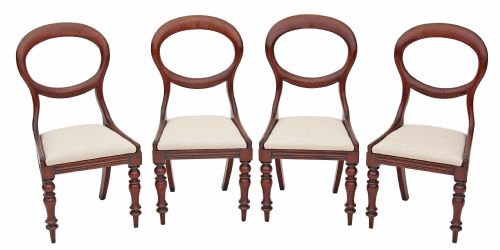 Set of 4 Victorian Mahogany Dining Chairs Balloon Back