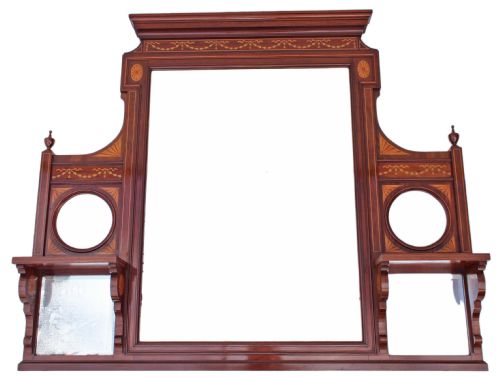 Victorian Inlaid Mahogany Overmantle Wall Mirror