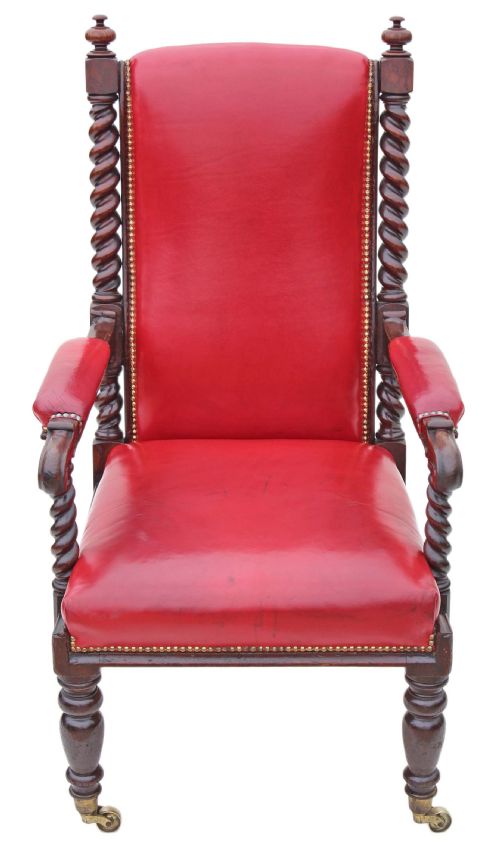 fig 1. Victorian oak leather armchair barley twist