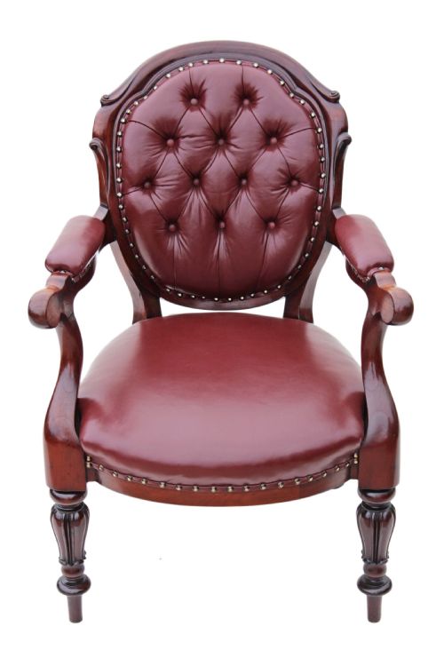 fig 1. William IV carved walnut leather library armchair