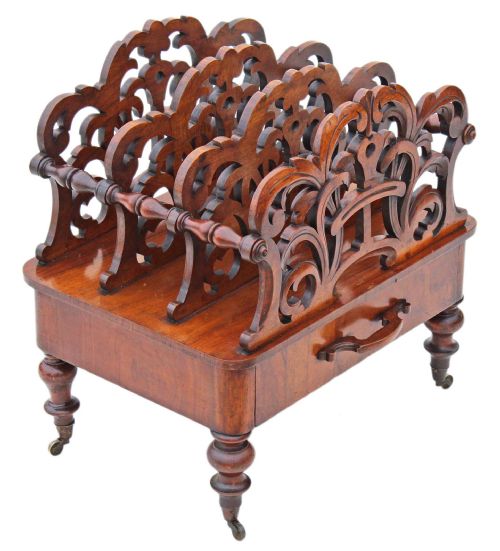 Victorian Walnut Acanthus Canterbury Magazine Rack