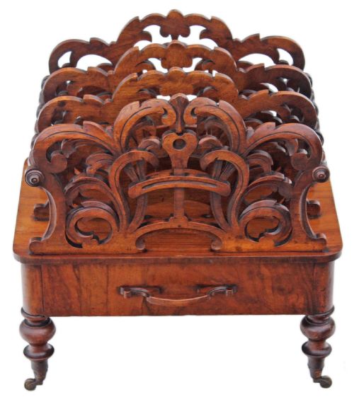 fig 1. Victorian walnut acanthus Canterbury magazine rack 