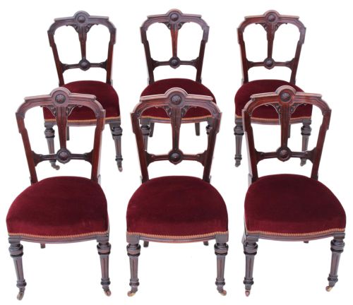 Set of 6 Victorian Gothic Mahogany Dining Chairs