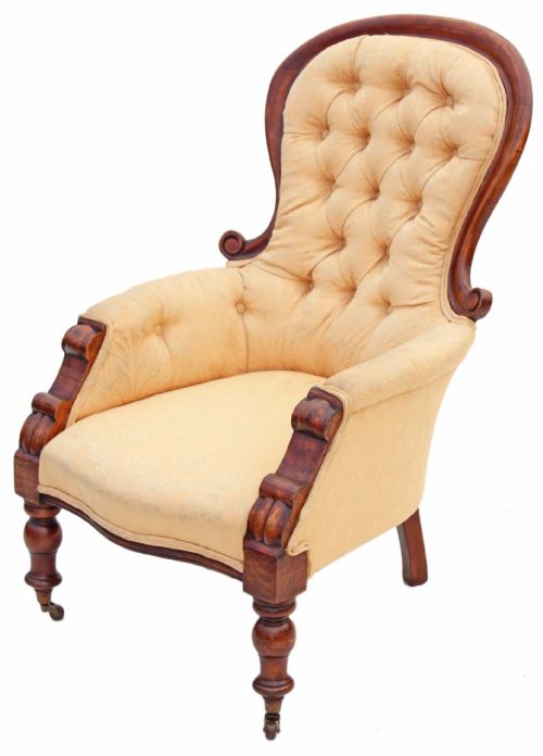 Victorian Carved Walnut Armchair Slipper Back