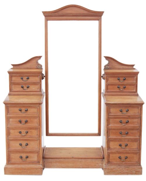 Large Victorian Pine Twin Pedestal Dressing Table