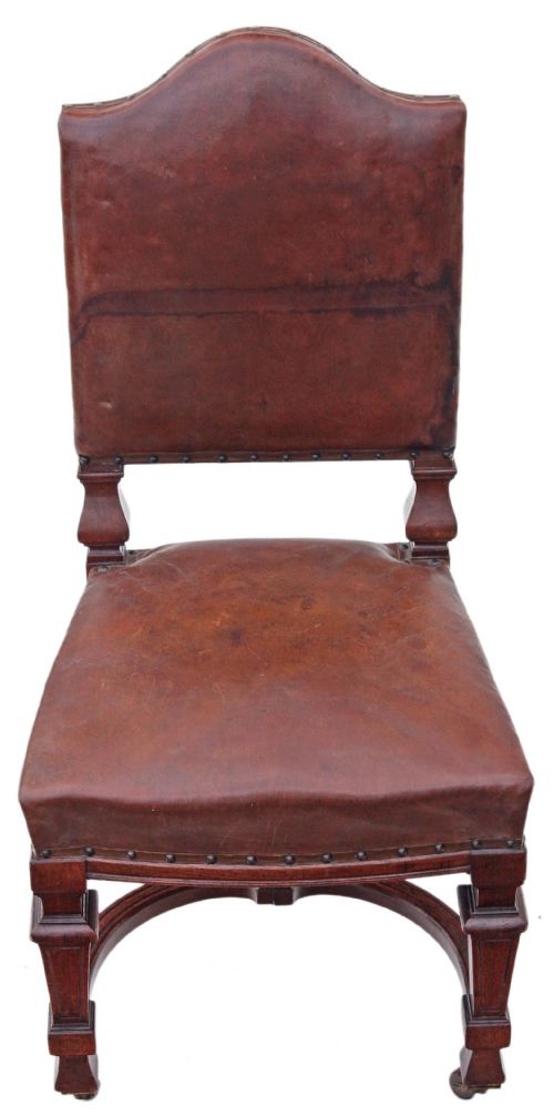 fig 1. Set of 4 Victorian walnut leather dining chairs