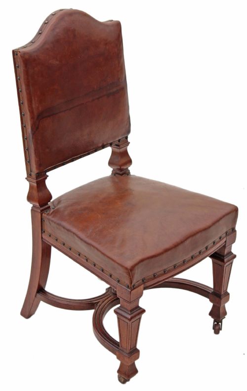 fig 2. Set of 4 Victorian walnut leather dining chairs