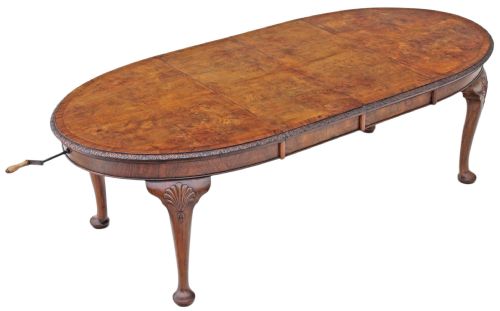 Large 2 Leaf Burr Walnut Extending Dining Table 8'