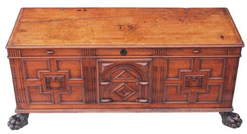 fig 1. Italian 18C oak cypress cassone coffer mule chest
