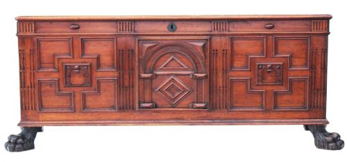 fig 2. Italian 18C oak cypress cassone coffer mule chest
