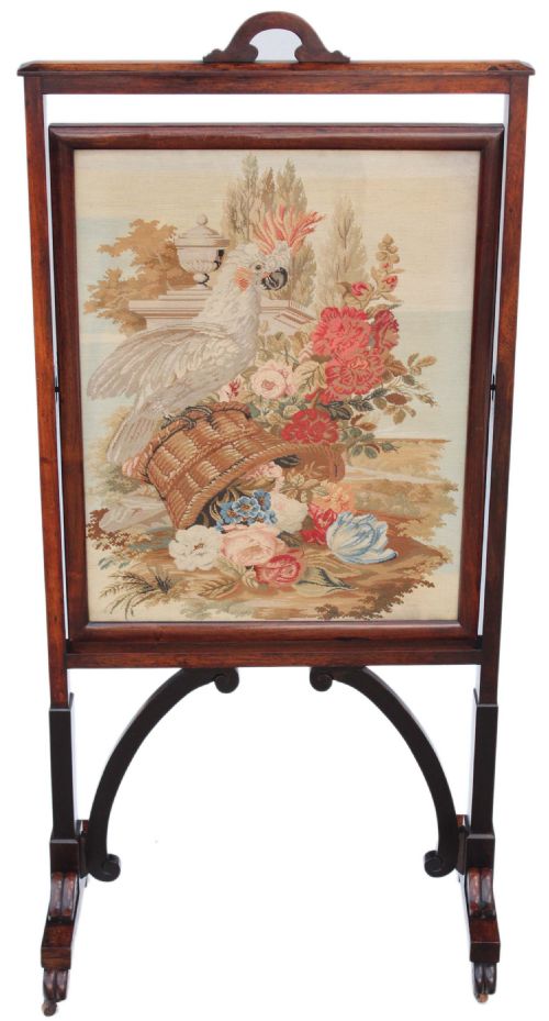 fig 1. William IV rosewood cheval mirror screen needlepoint