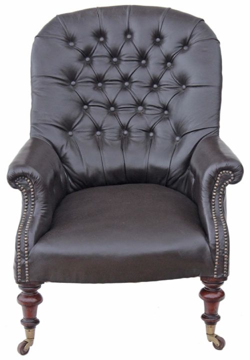 fig 1. Victorian button back leather armchair dark brown