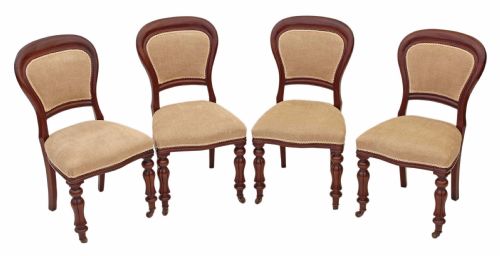 Set of 4 Victorian Mahogany Balloon Back Dining Chairs