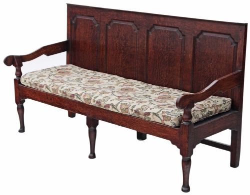 Georgian Gothic Oak Settle Hall Seat Bench Sofa