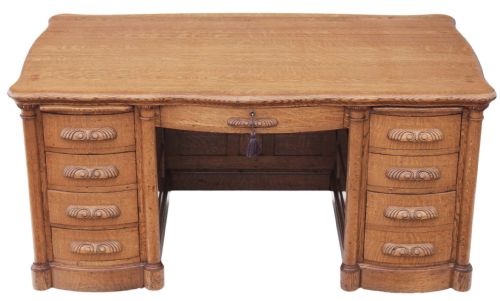Very Large Quality Panelled Golden Oak Twin Pedestal Partner's Desk