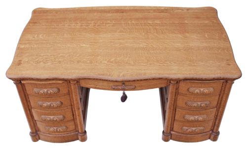 fig 2. Very large quality panelled golden oak twin pedestal partner's desk 