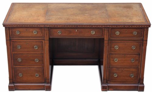Victorian Aesthetic Inlaid Walnut Twin Pedestal Desk