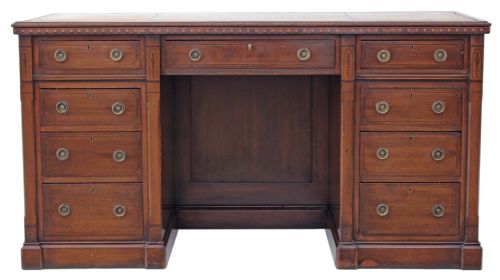 fig 1. Victorian aesthetic inlaid walnut twin pedestal desk