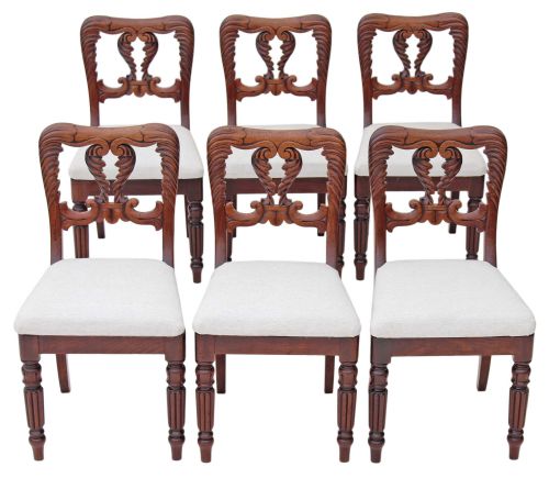 Set of 6 William IV Carved Mahogany Dining Chairs
