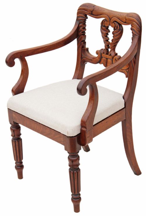 William IV Elbow Desk Chair Carved Mahogany