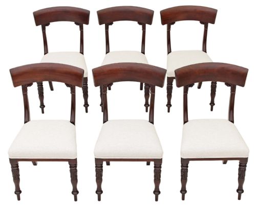 Set of 6 William IV Carved Cuban Mahogany Dining Chairs Bar Back