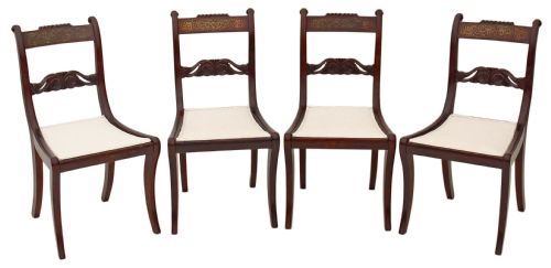 Set of 4 Regency Brass Inlaid Faux Rosewood Dining Chairs