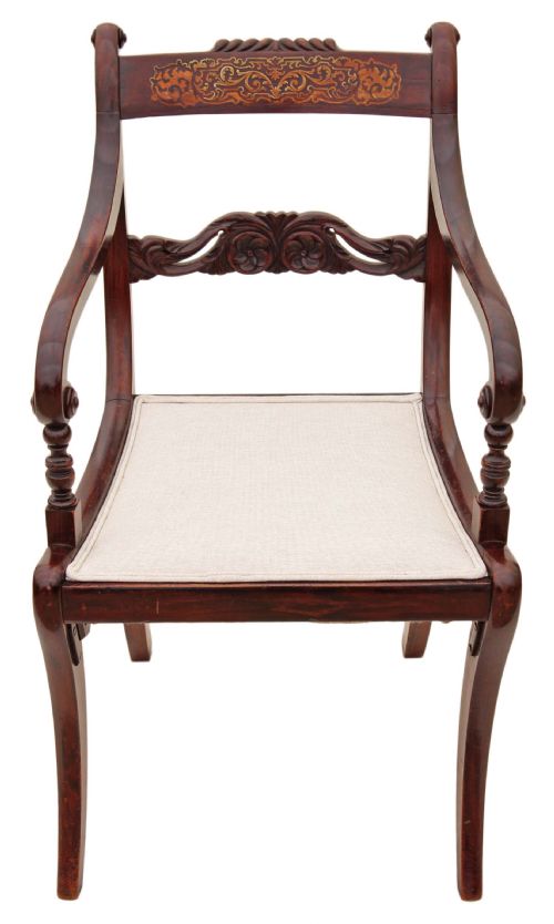 fig 1. Regency brass inlaid faux rosewood elbow desk chair carver