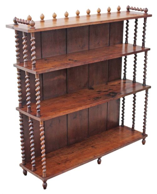Victorian Elm and Pine Waterfall Bookcase Display Shelves