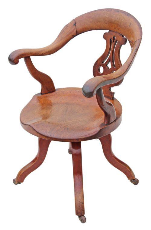fig 1. Victorian mahogany desk office elbow swivel chair