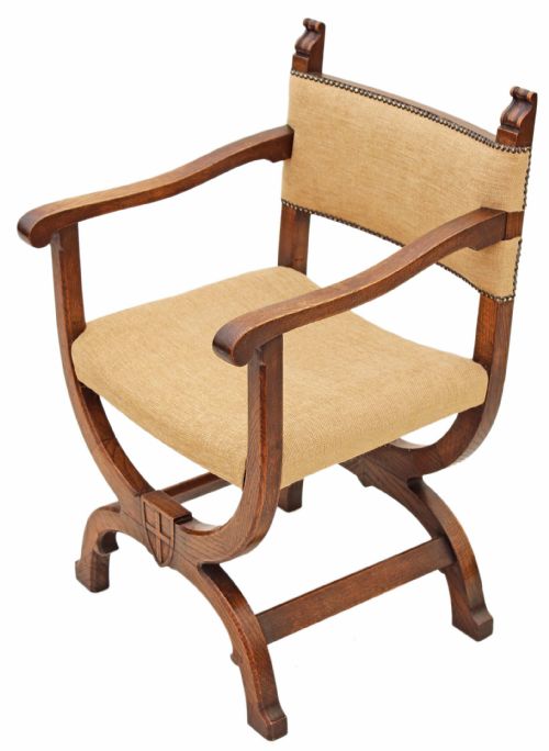 Carved Oak X-frame Desk Chair Elbow